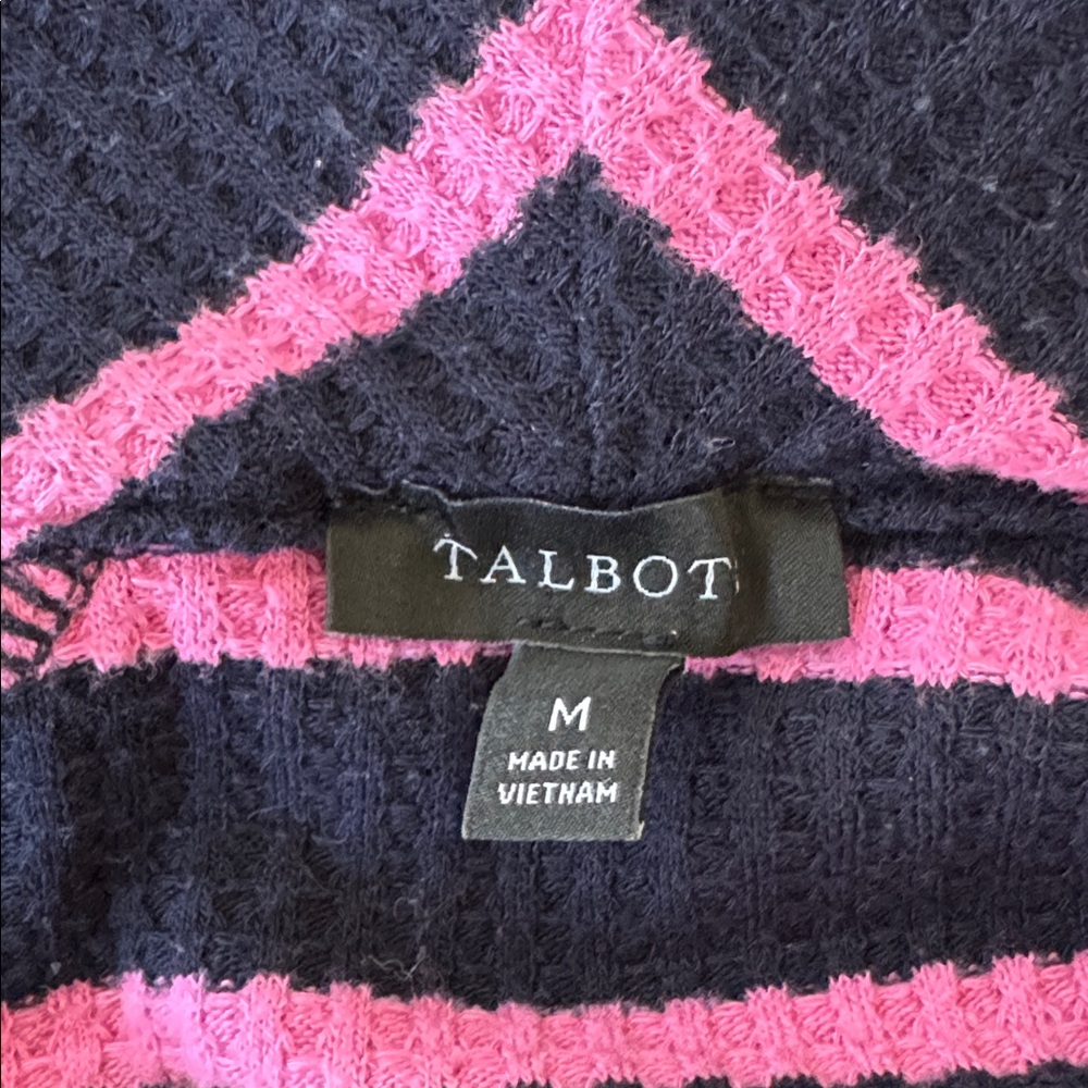 TALBOTS top size M blue pink striped cowl neck waffle knit shirt - Picture 4 of 5